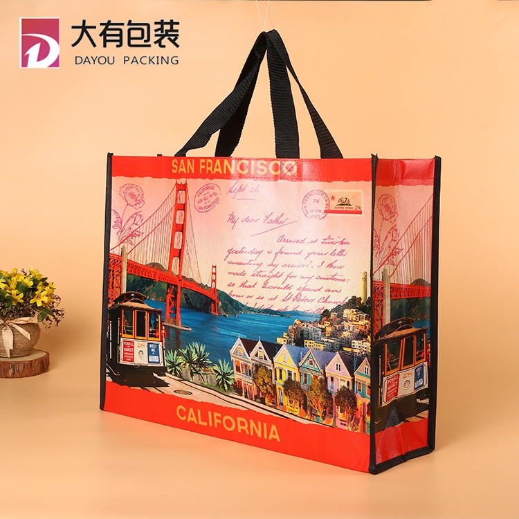 High Quality Big Capacity Travel Recycled Full Color Printing PP Laminated Non Woven Shopping Bag