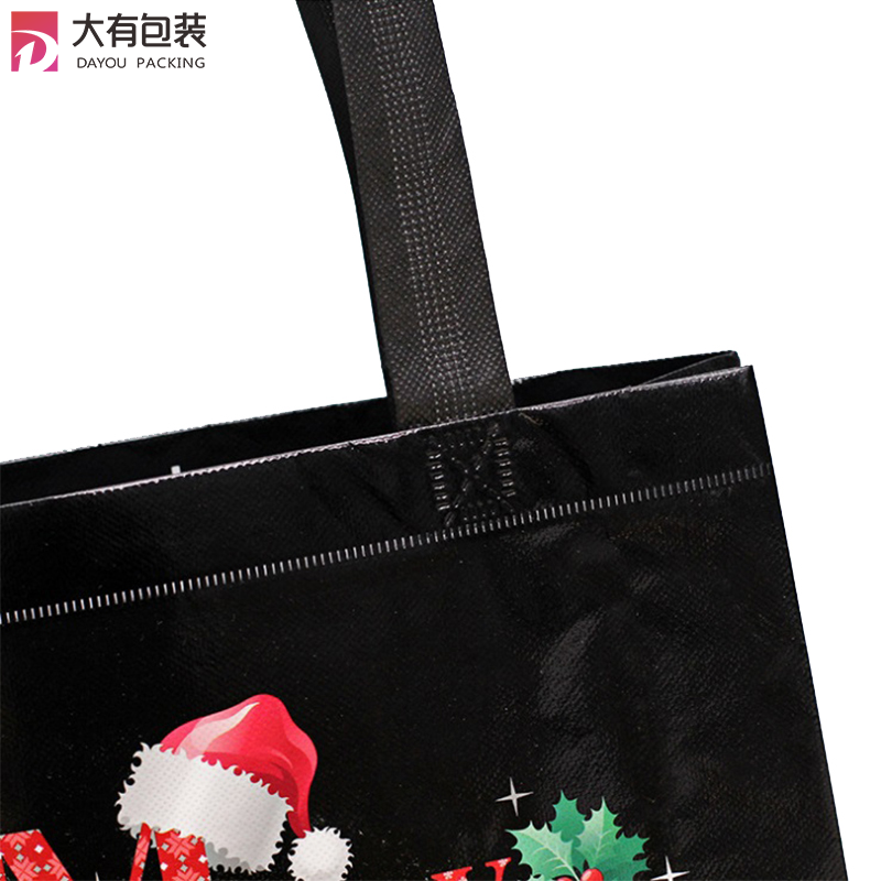 Heat Seal Ultrasonic Black Christmas Eco friendly PP Laminated Non Woven Fabric Shopping Carry Bag