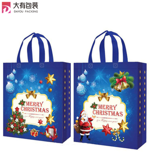 Ultrasonic Full Printing Christmas Designs Laminated Pp Coated Non Woven Gift Bag Made by Machine