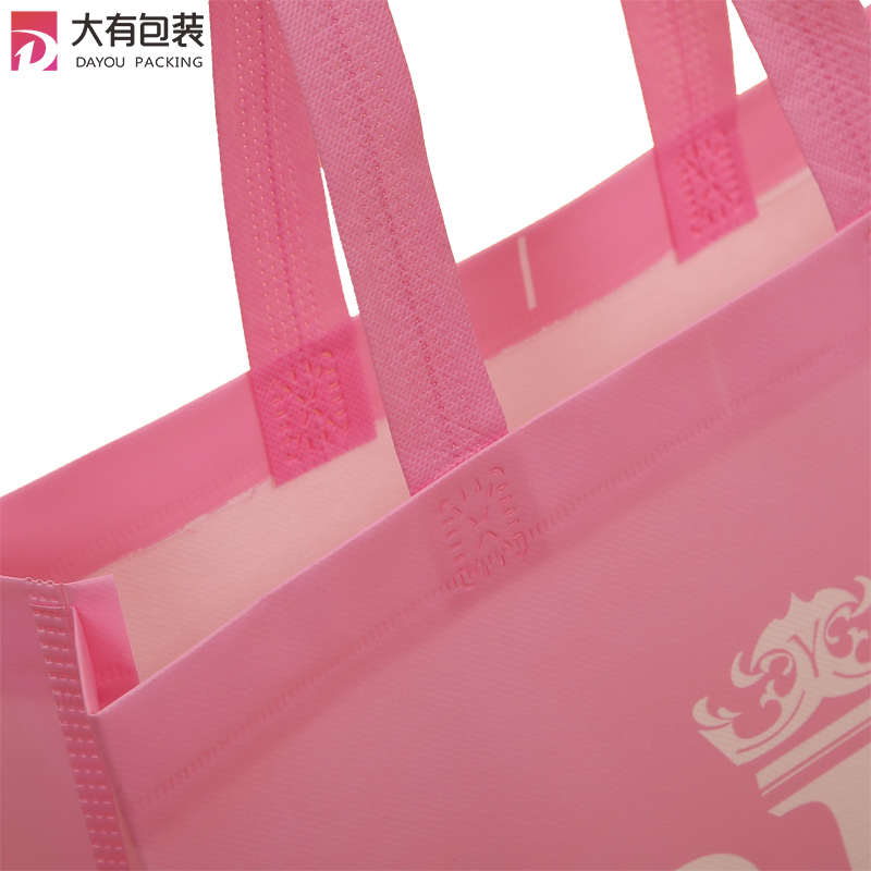 Pink PP Non Woven Ultrasonic Stereo Glossy Laminated Cloth Shopping Bag