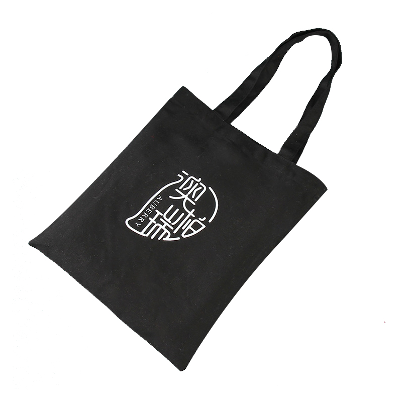 Customized Printing Promotional Grocery Eco Friendly Reusable Black Shopping Canvas Cotton Shoulder Tote Bag