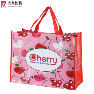 Pink Red Printed with Cherry Pattern Pp Non Woven Shopping Bag 