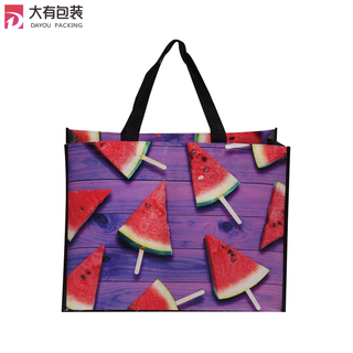 Full Color Cmyk Printed Watermelon Pattern Waterproof Durable Laminated Pp Non Woven Shopping Bag with Nylon Handle