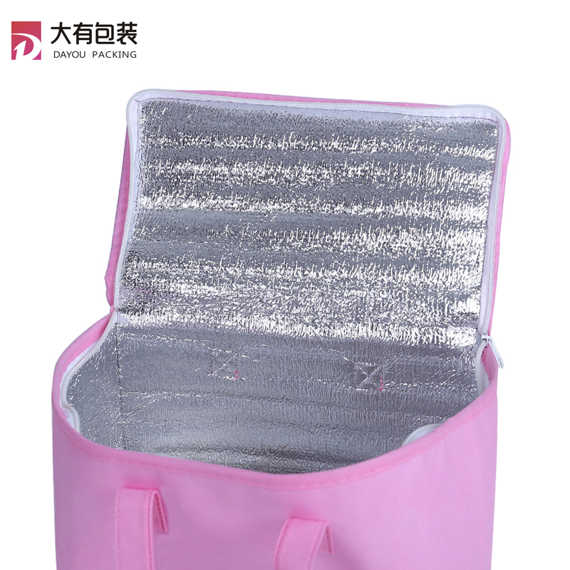 Superior Quality Pink Can Food Milk Ice Cream Beer Customized Size Zipper Picnic Lunch Non Woven Wine Bottle Cooler Bag