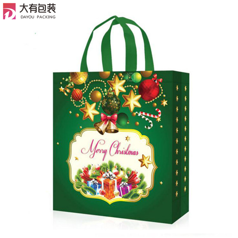 Ultrasonic Full Printing Christmas Designs Laminated Pp Coated Non Woven Gift Bag Made by Machine