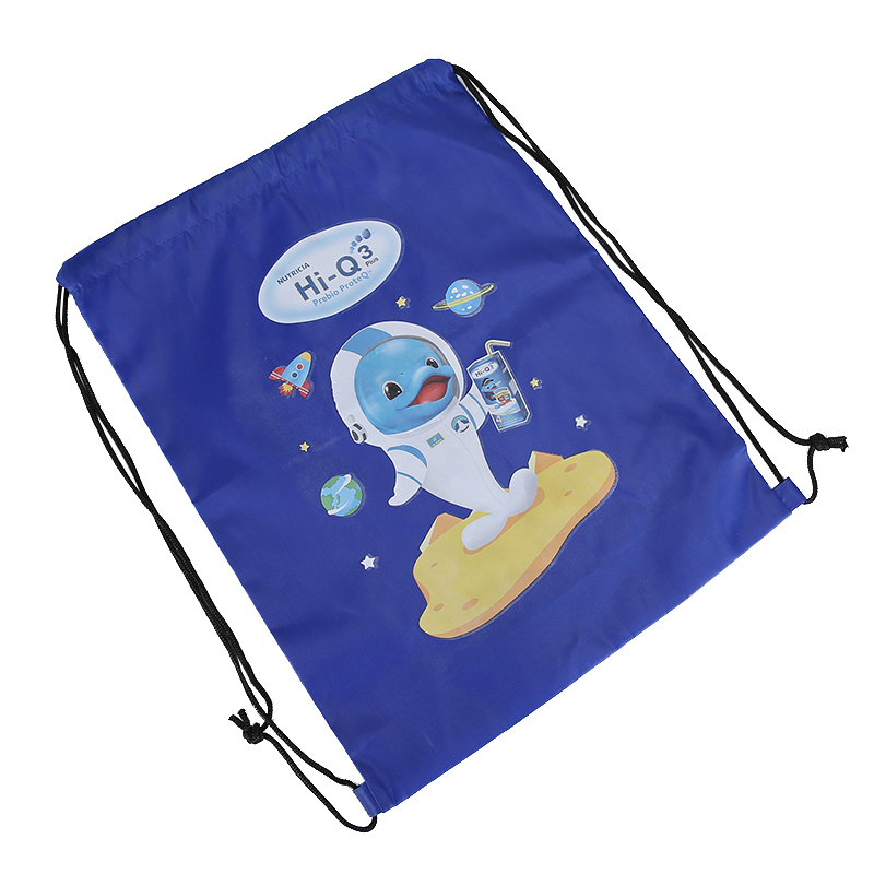 Blue Nylon Drawstring Bag with Logo Printed