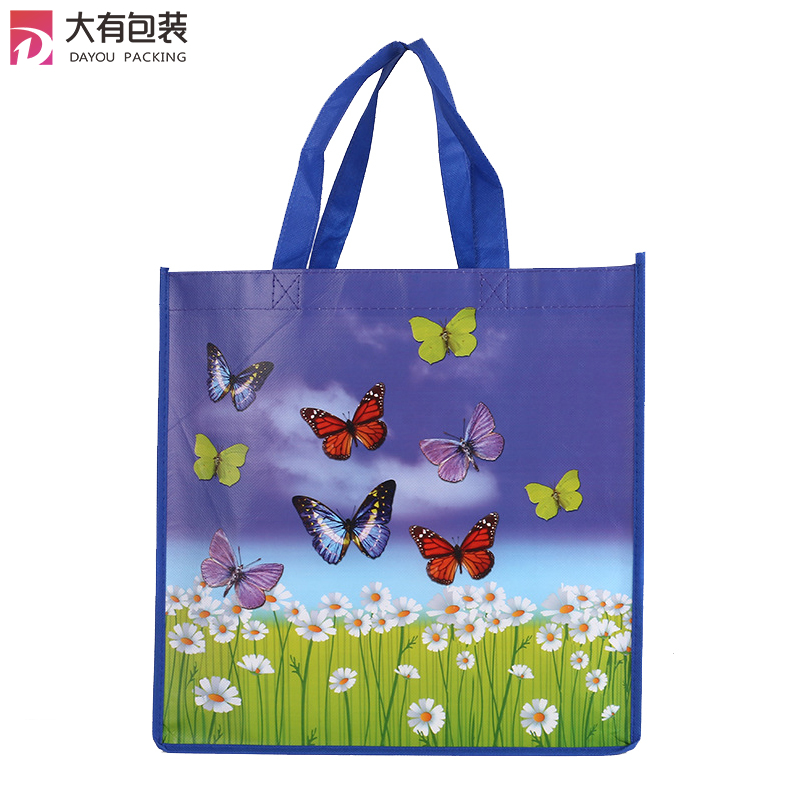 Full Printed With Flowers And Butterflies PP Laminated Non Woven Shopping Carry Bag